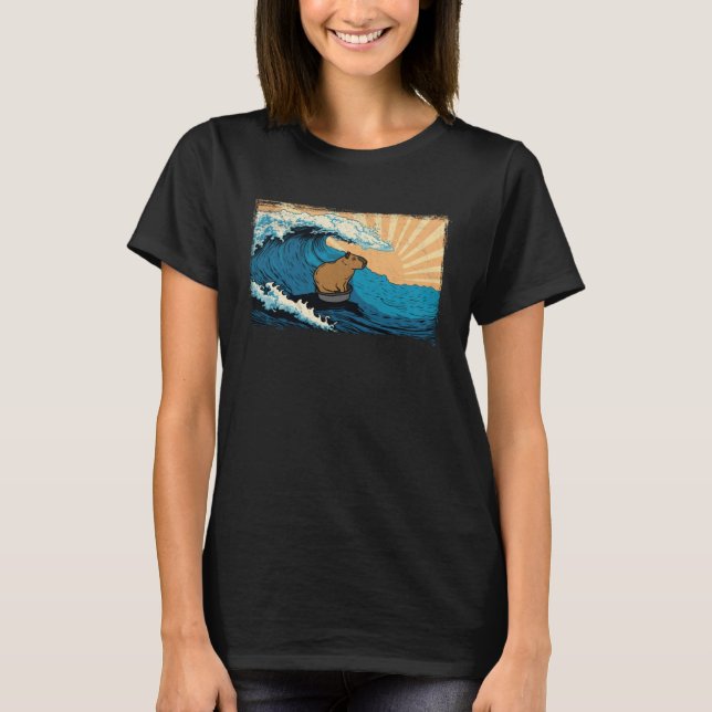 T-shirt Capybara Wave  Capibara Gnawer Beach Surfing (Devant)