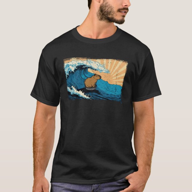 T-shirt Capybara Wave  Surfing Rodent Animal (Devant)