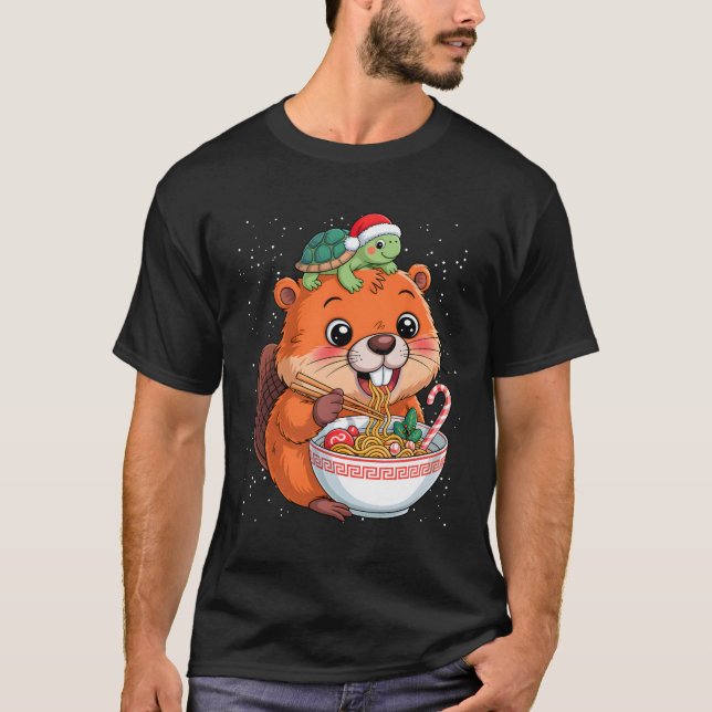 T-shirt Capyra Et Tortue Ramen Kawaii Xmas Capira (Devant)