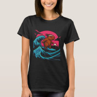 Capyra surfe sur les vagues sous un ciel rose T-sh