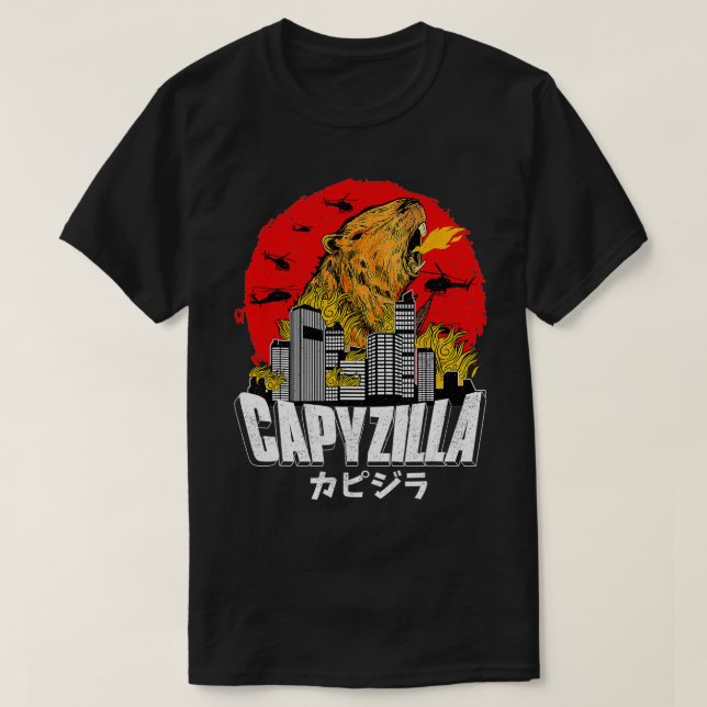 T-shirt Capyzilla Japonais coucher de soleil drôle Capybar (Design devant)