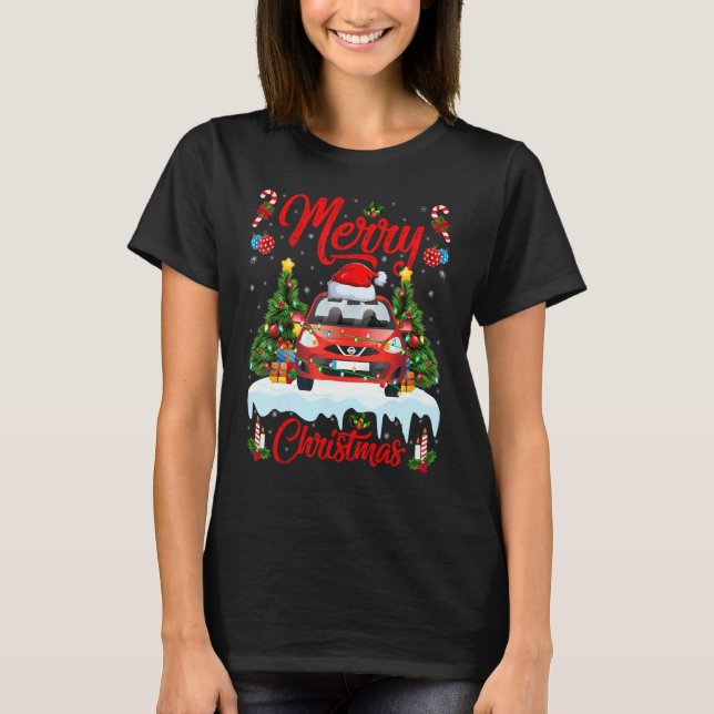 T-shirt Car  Lights Xmas Tree Santa Car Christmas 1 (Devant)