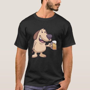 T-shirt Caractère Chien De Cartoon Profitant De La Bière P