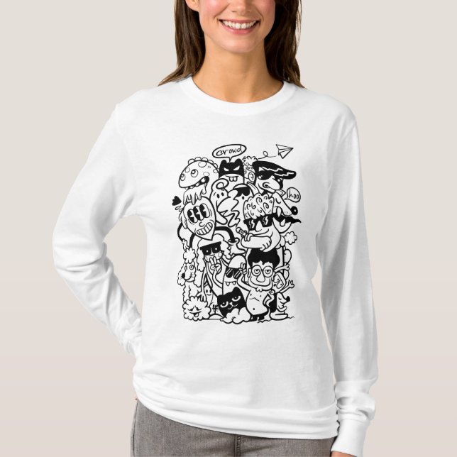 T-shirt Caractère de dessin bizarre foule (Devant)