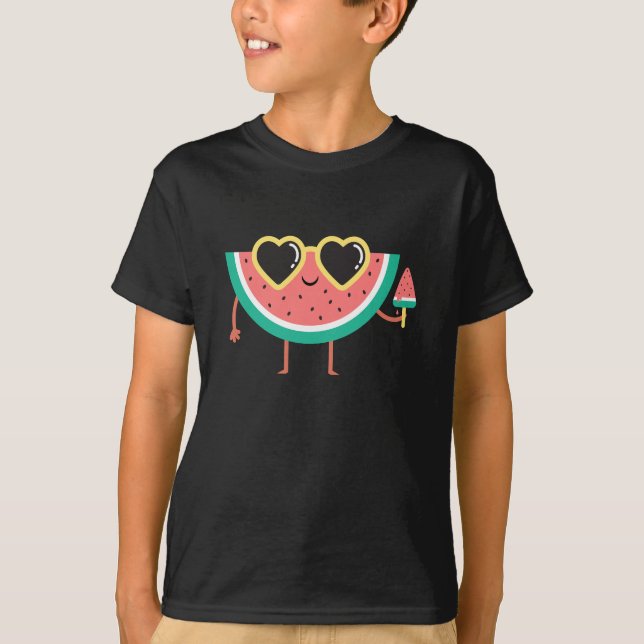 T-shirt Caractère de pastèque mignonne avec lunettes de so (Devant)