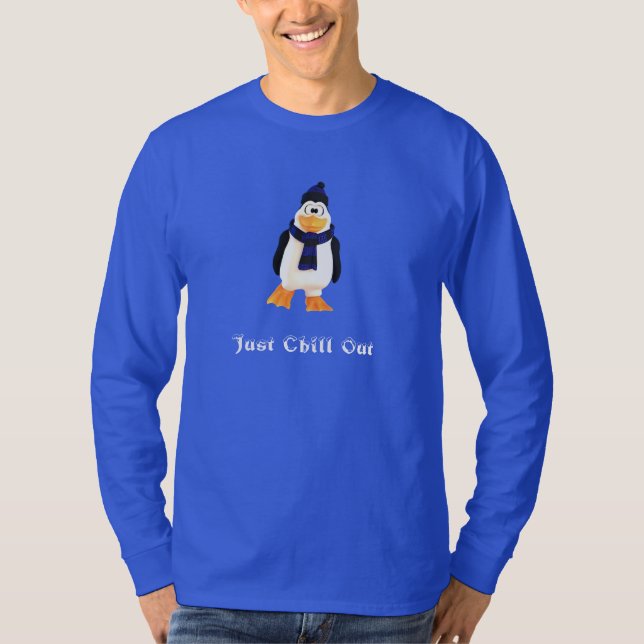 T-shirt Caractère de pingouin 3D souriant Hiver Chill Out (Devant)
