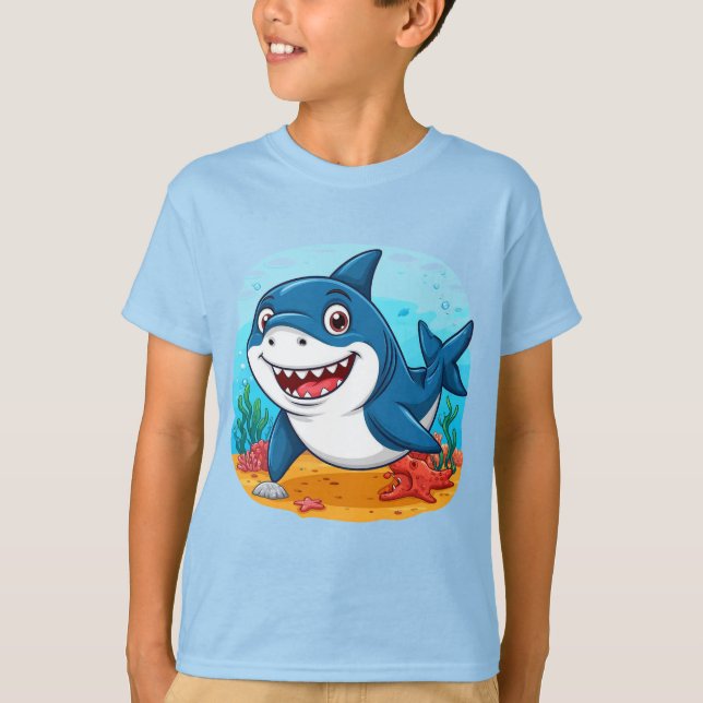 T-shirt Caractère de requin caricaturé souriant (Devant)
