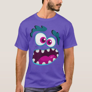 T-shirt Caractère Monstre Violet Drôle Joyeux Visage Effra