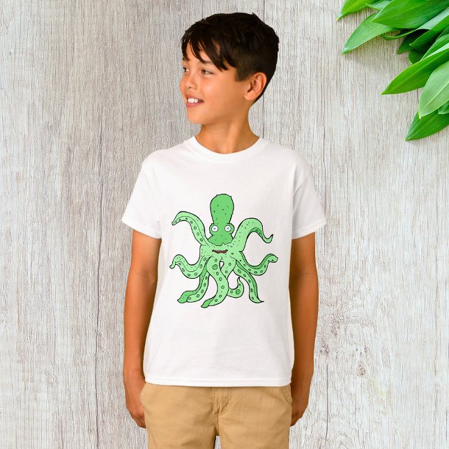 T-shirt Caractère pieuvre verte Quirky Sea Monster (Créateur téléchargé)