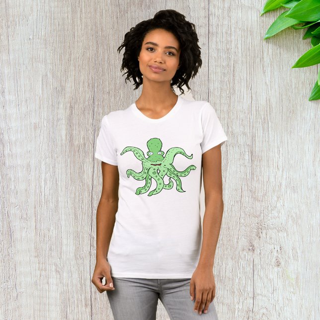 T-shirt Caractère pieuvre verte Quirky Sea Monster (Créateur téléchargé)