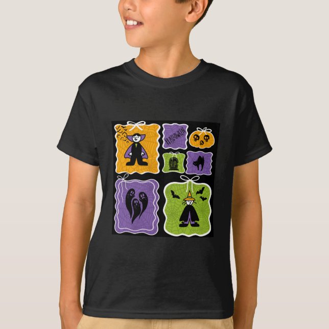 T-shirt Caractères d'Halloween mignonne Vampire et sorcièr (Devant)