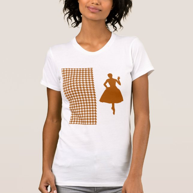 T-shirt Caramel Houndstooth moderne avec Silhouette de mod (Devant)
