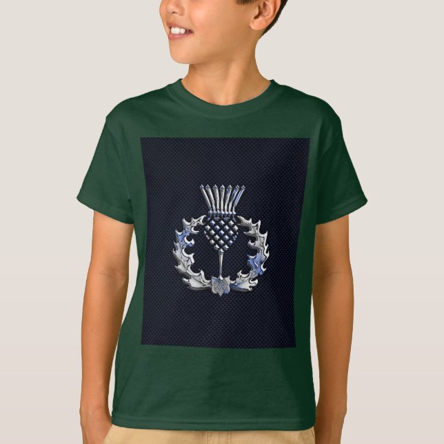 T-shirt Carbone Fibre Print Silver Scottish Thistle (Devant)