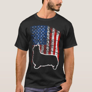 T-shirt Cardigan Fun Américain Drapeau Chien Corgi Gallois