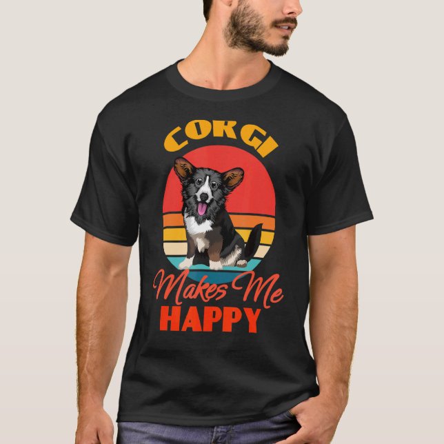 T-shirt Cardigan Welsh Corgi Me Rend Heureux Chien Rétro (Devant)