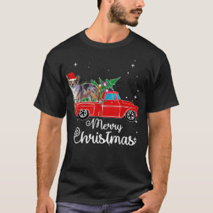 T-shirt Cardigan Welsh Corgi Ride Camion rouge Fun de Noël
