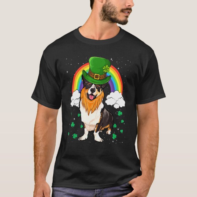T-shirt Cardigan Welsh Corgi Saint-Patrick Leprechaun (Devant)