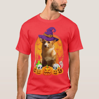 T-shirt Cardigan Welsh Corgi Witch Citrouille Halloween Ch