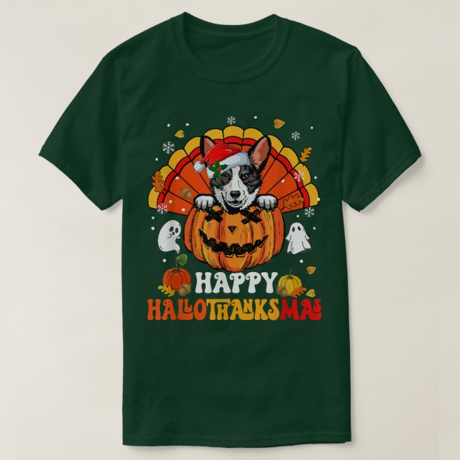 T-shirt Cardigan Welsh Corgis Chien Hallothanksmas Hal (Design devant)