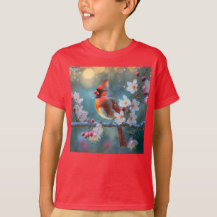 T-shirt Cardinal masculin en fleurs de cerisiers au clair 