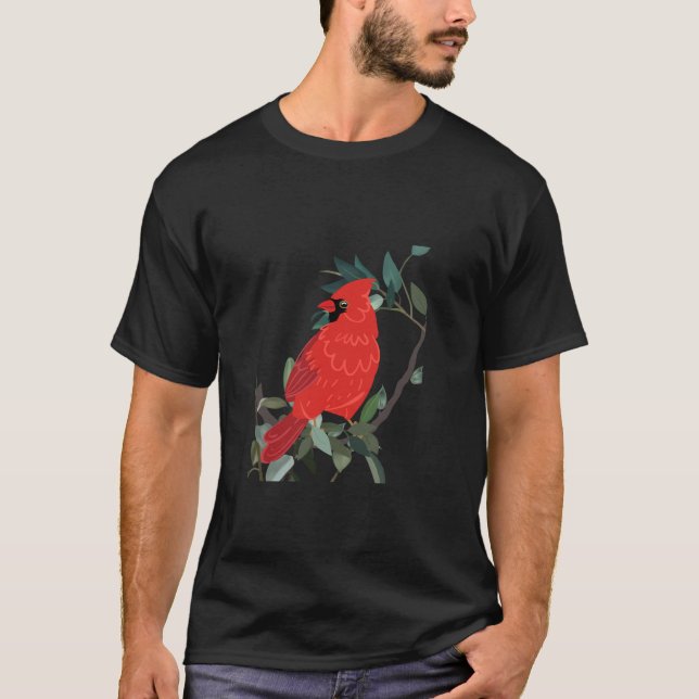 T-shirt Cardinal nordique Oiseau rouge sur branche d'arbre (Devant)