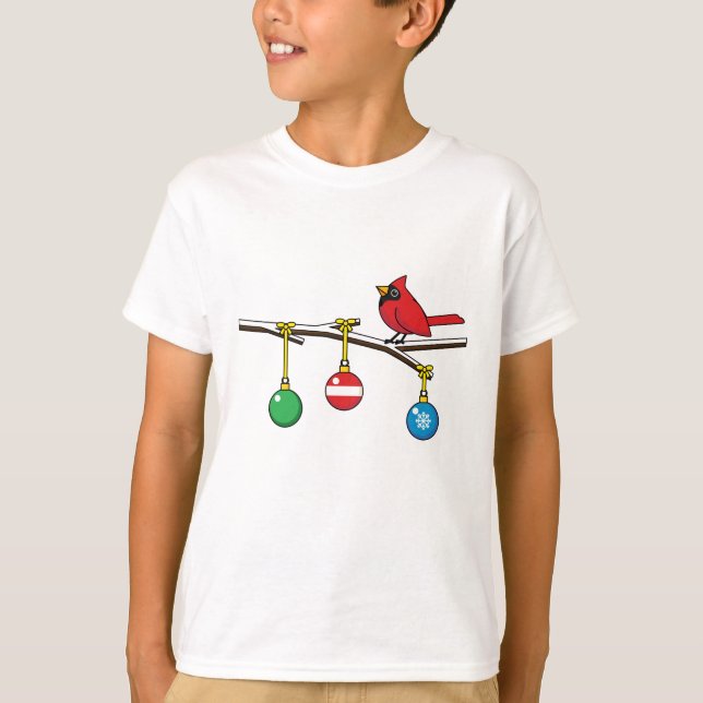 T-shirt Cardinal Rouge à Noël Branche nu (Devant)