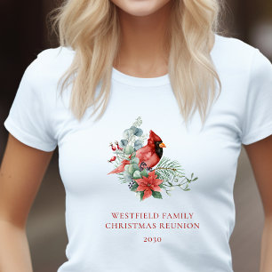 T-shirt Cardinal rouge de la Réunion de la famille de Noël