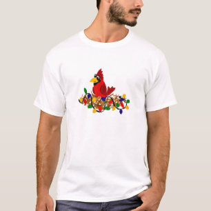 T-shirt Cardinal rouge drôle dans le nid avec des lumièr