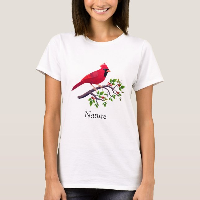 T-shirt Cardinal rouge perché sur une branche d'arbre (Devant)