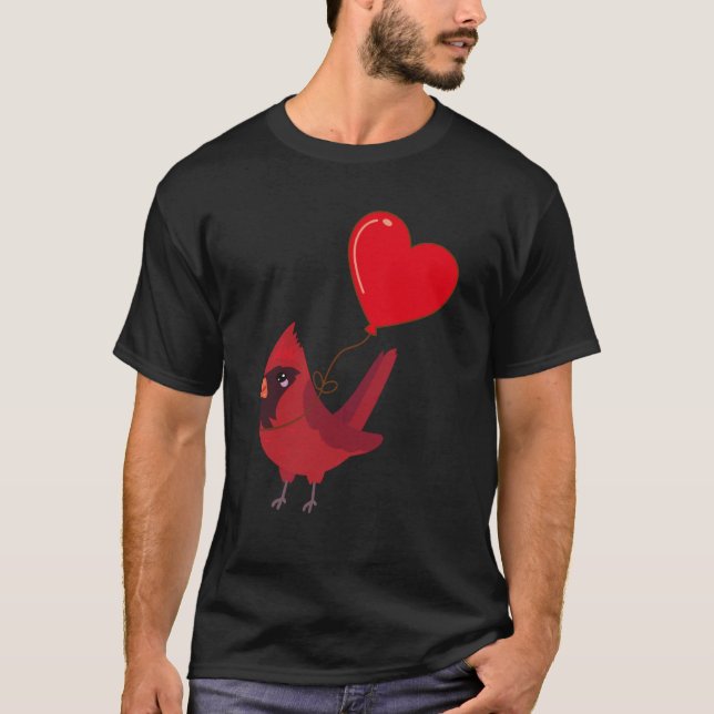 T-shirt Cardinal With Heart Balloon Valentines Day Love Bo (Devant)
