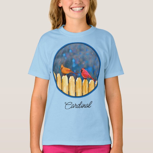 T-shirt Cardinals on the Fence Painting - Art original T-S (Devant)