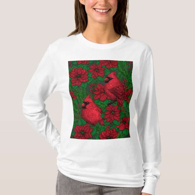 T-shirt Cardinaux et poinsettia pour Noël (Devant)