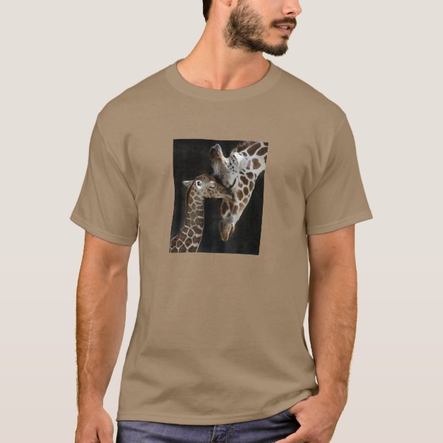 T-shirt Caresse de girafe de maman et de bébé (Devant)
