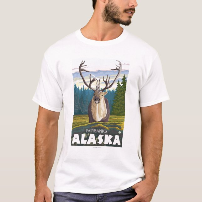 T-shirt Caribou dans le sauvage - Fairbanks, Alaska (Devant)
