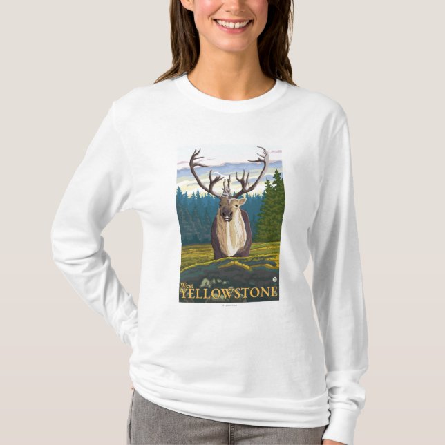T-shirt Caribou dans le sauvage - Yellowstone occidental, (Devant)