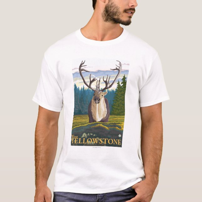 T-shirt Caribou dans le sauvage - Yellowstone occidental, (Devant)