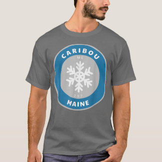T-shirt Caribou Maine ME Hiver Neige Flocon de neige Badge