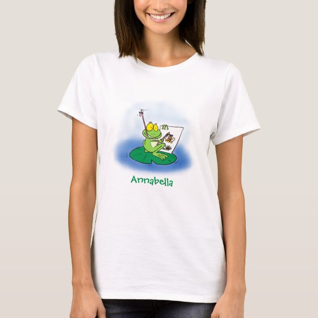 T-shirt Caricature amusante de grenouille verte (Devant)