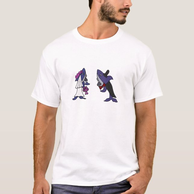 T-shirt Caricature amusante de la mariée de requin et du M (Devant)