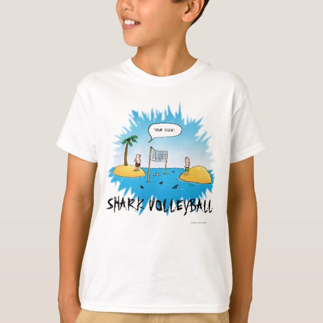 T-shirt Caricature amusante de Shark Volleyball (Devant)