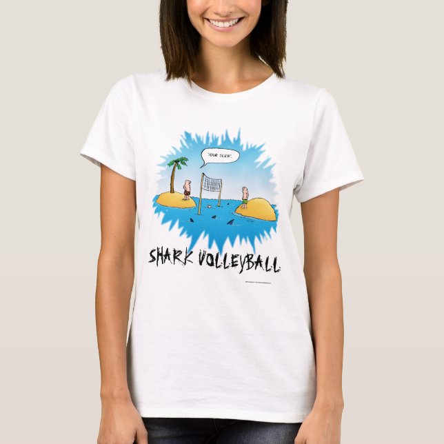 T-shirt Caricature amusante de Shark Volleyball (Devant)
