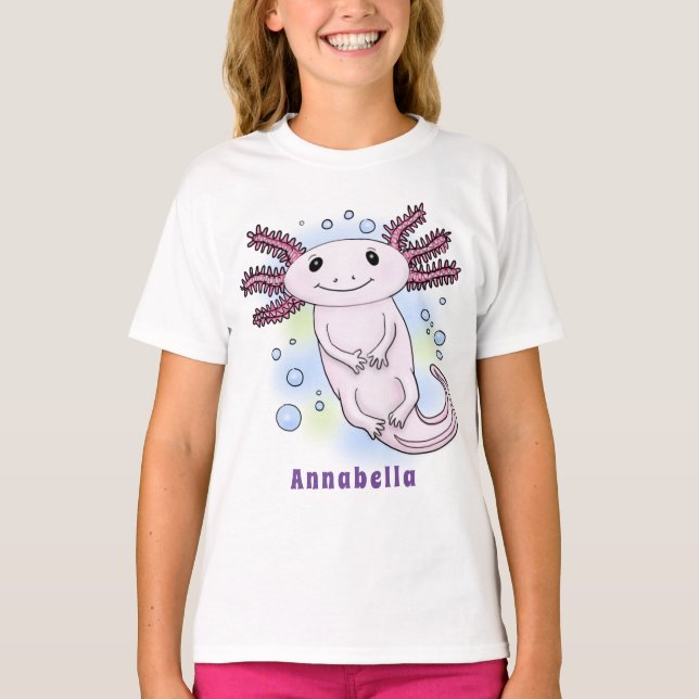 T-shirt Caricature axolotl rose adorable (Devant)