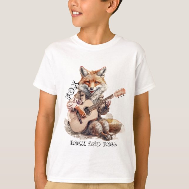 T-shirt Caricature Caricature Animal Fox Une musique (Devant)