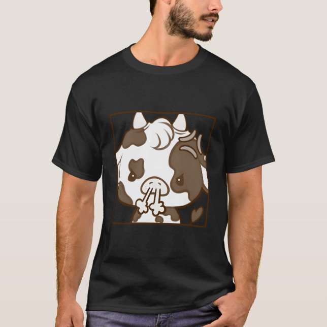 T-shirt Caricature Cute Kawaii Coquette Emote Vache en col (Devant)