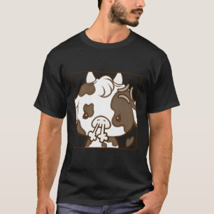 T-shirt Caricature Cute Kawaii Coquette Emote Vache en col