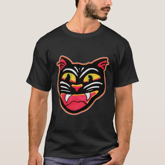 T-shirt Caricature d'art Halloween Chat vintage (Devant)