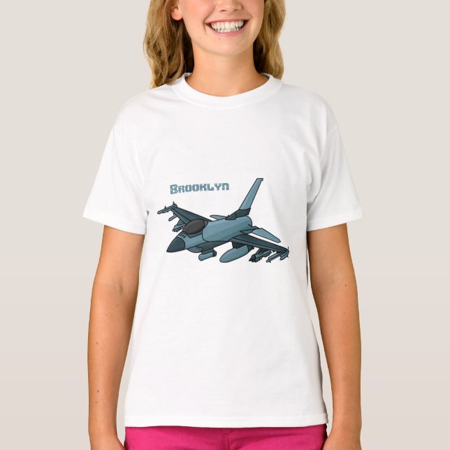 T-shirt Caricature d'avion de chasse militaire (Devant)