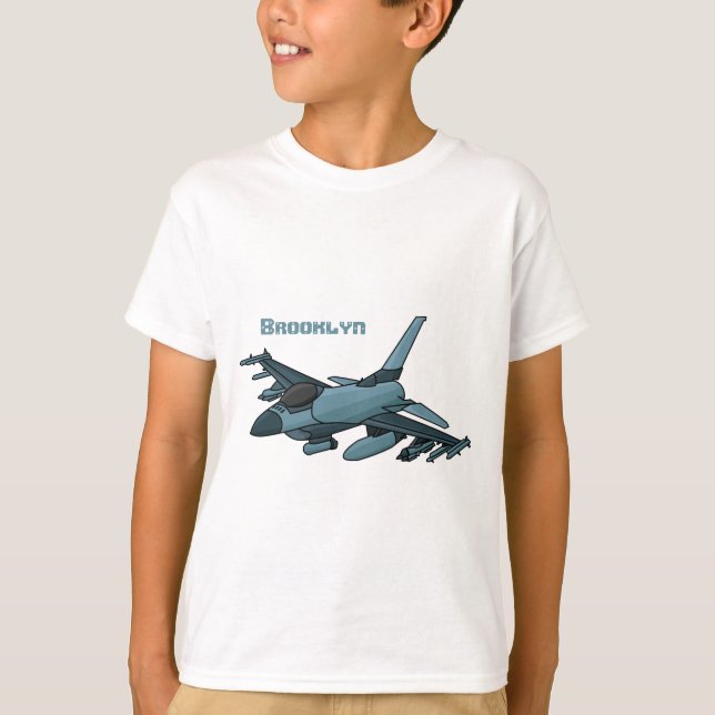 T-shirt Caricature d'avion de chasse militaire (Devant)