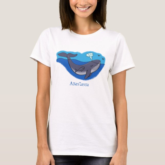 T-shirt Caricature de baleine mignonne et de baleine de ve (Devant)
