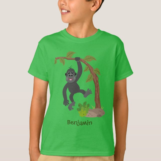 T-shirt Caricature de bébé gorille joyeux (Devant)